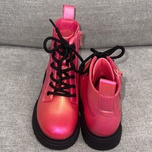 NWOT Stylish Pink Kids iridescent combat like Boots